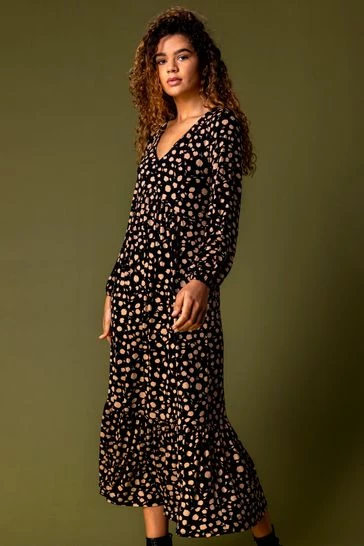 Roman Black Animal Spot Print Midi Dress 7 Roman Black Animal Spot Print Midi Dress - Image 5