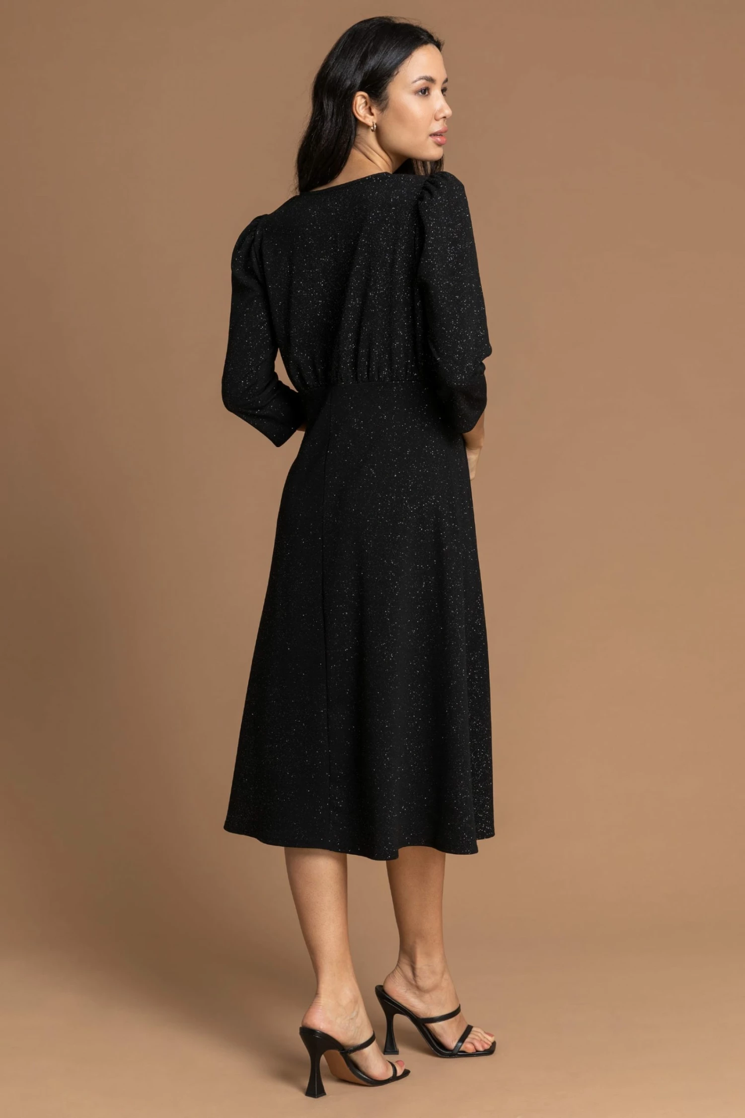 Roman Black Glitter Split Detail Midi Dress 4 Roman Black Glitter Split Detail Midi Dress - Image 2