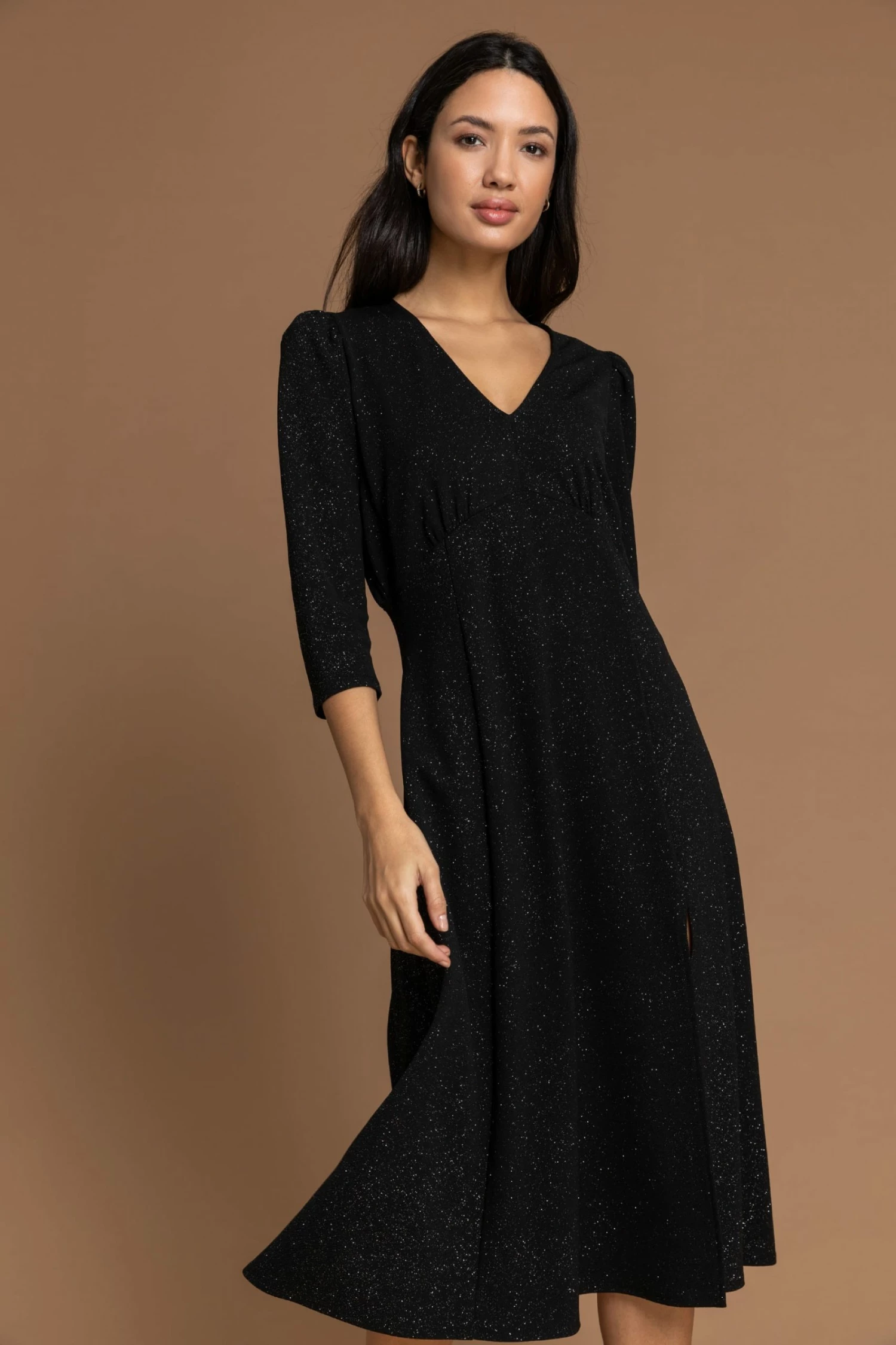 Roman Black Glitter Split Detail Midi Dress 6 Roman Black Glitter Split Detail Midi Dress - Image 4