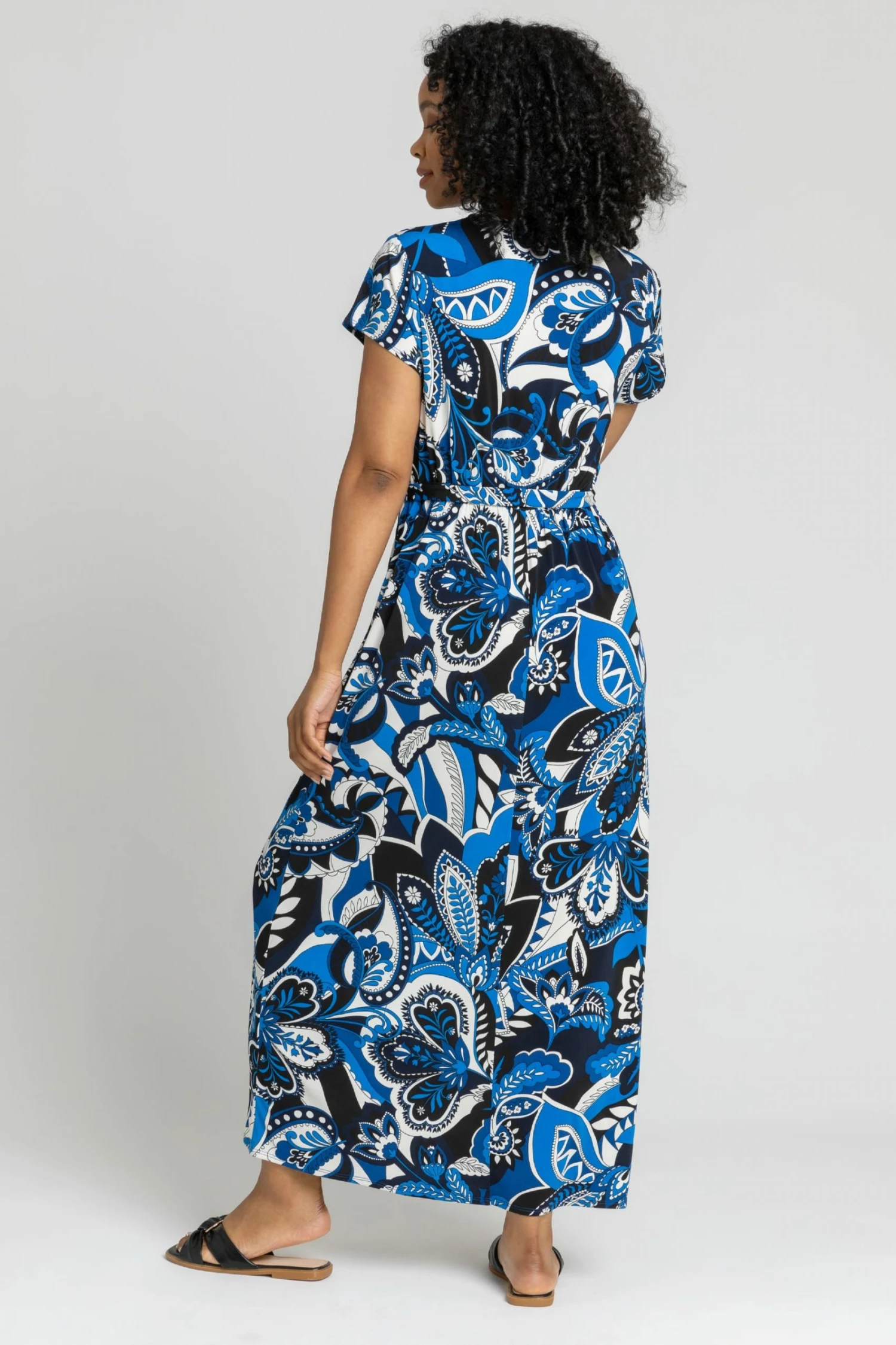 Roman Blue Petite Paisley Print Tie Waist Maxi Dress 4 Roman Blue Petite Paisley Print Tie Waist Maxi Dress - Image 2