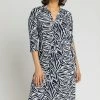 Roman Blue Animal Print Collared Midi Dress