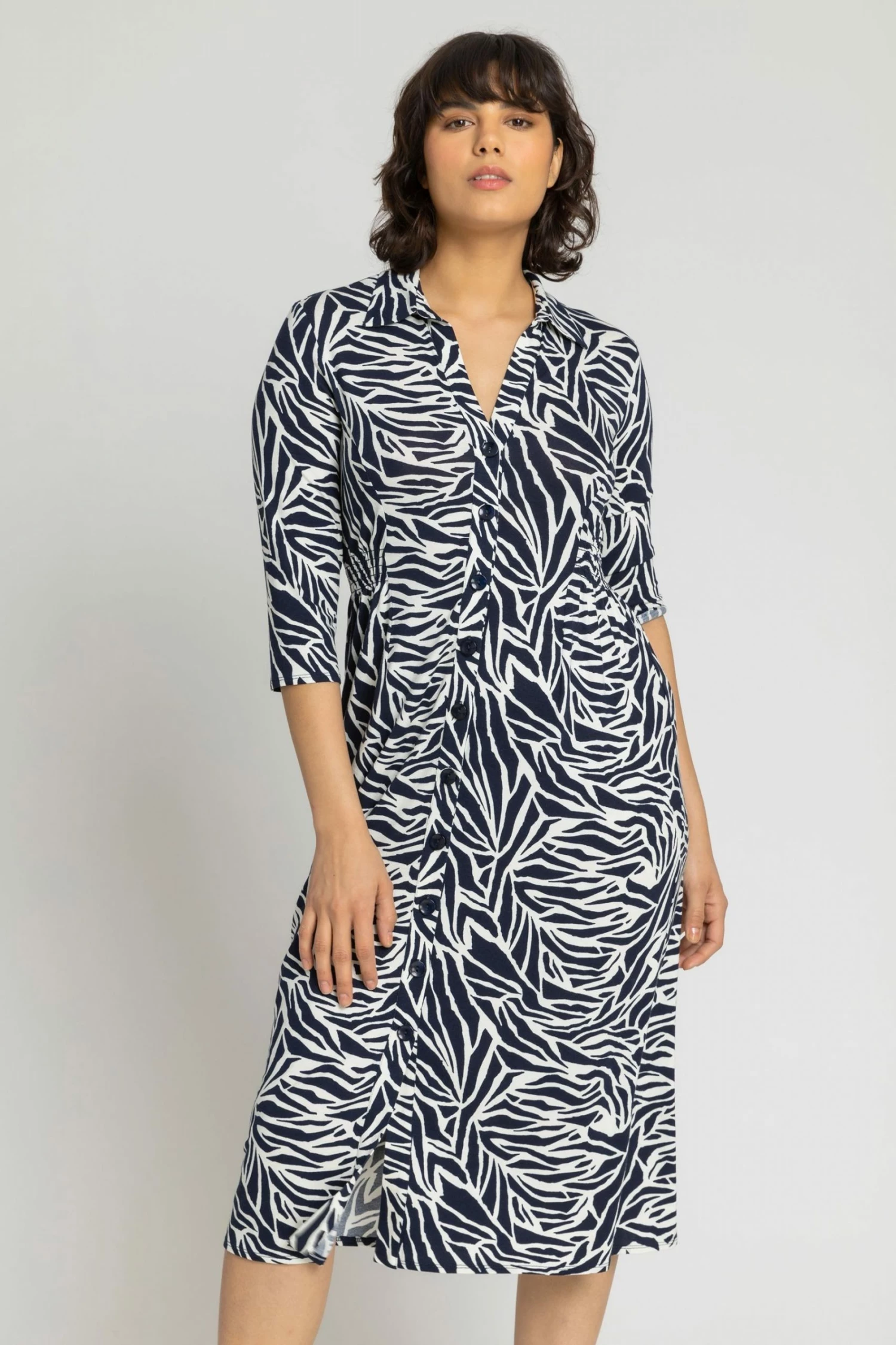 Roman Blue Animal Print Collared Midi Dress 3 Roman Blue Animal Print Collared Midi Dress
