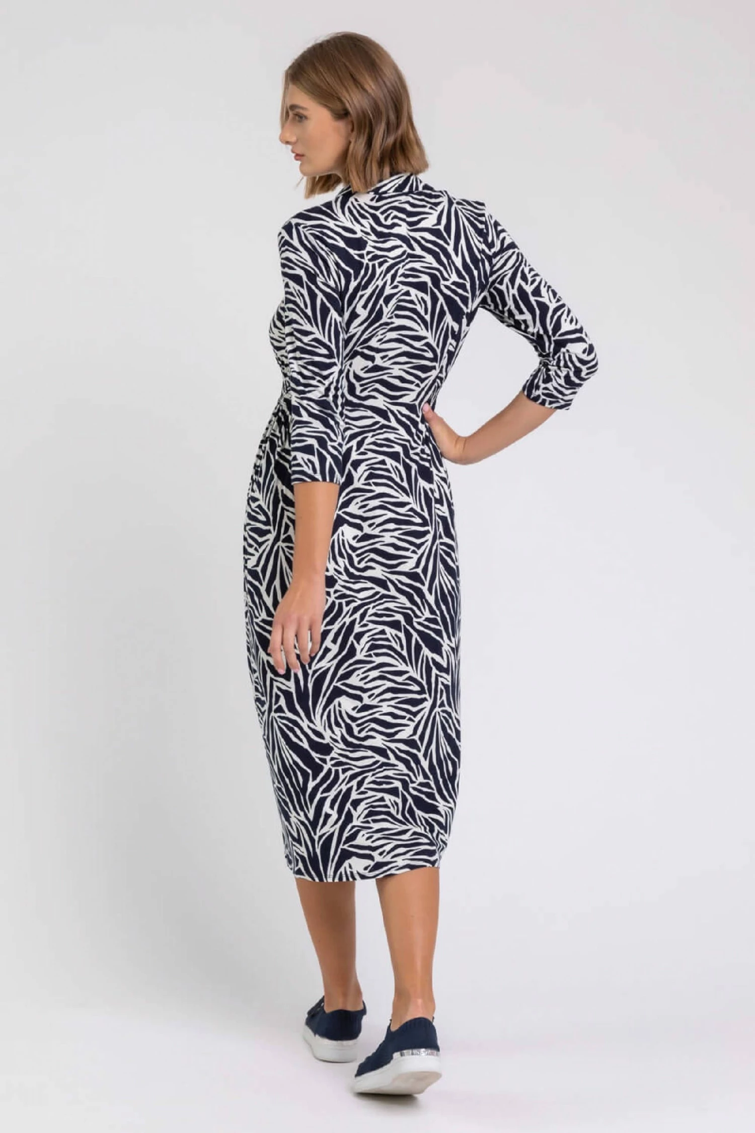 Roman Blue Animal Print Collared Midi Dress 4 Roman Blue Animal Print Collared Midi Dress - Image 2