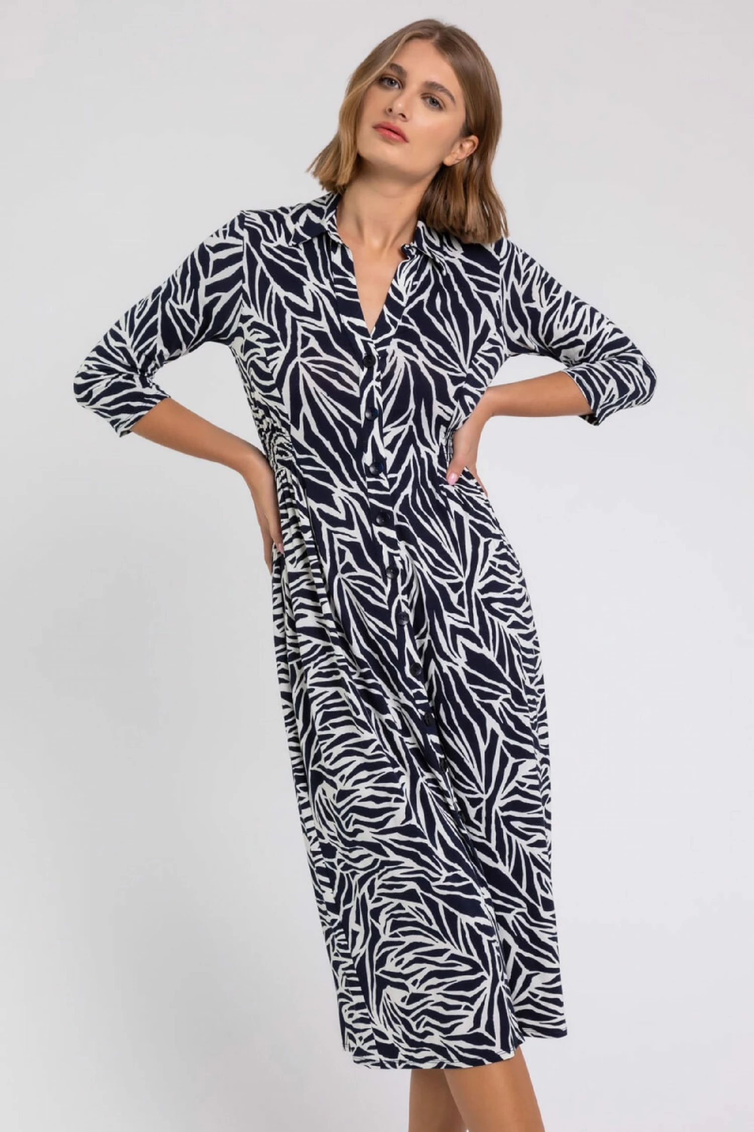 Roman Blue Animal Print Collared Midi Dress 6 Roman Blue Animal Print Collared Midi Dress - Image 4