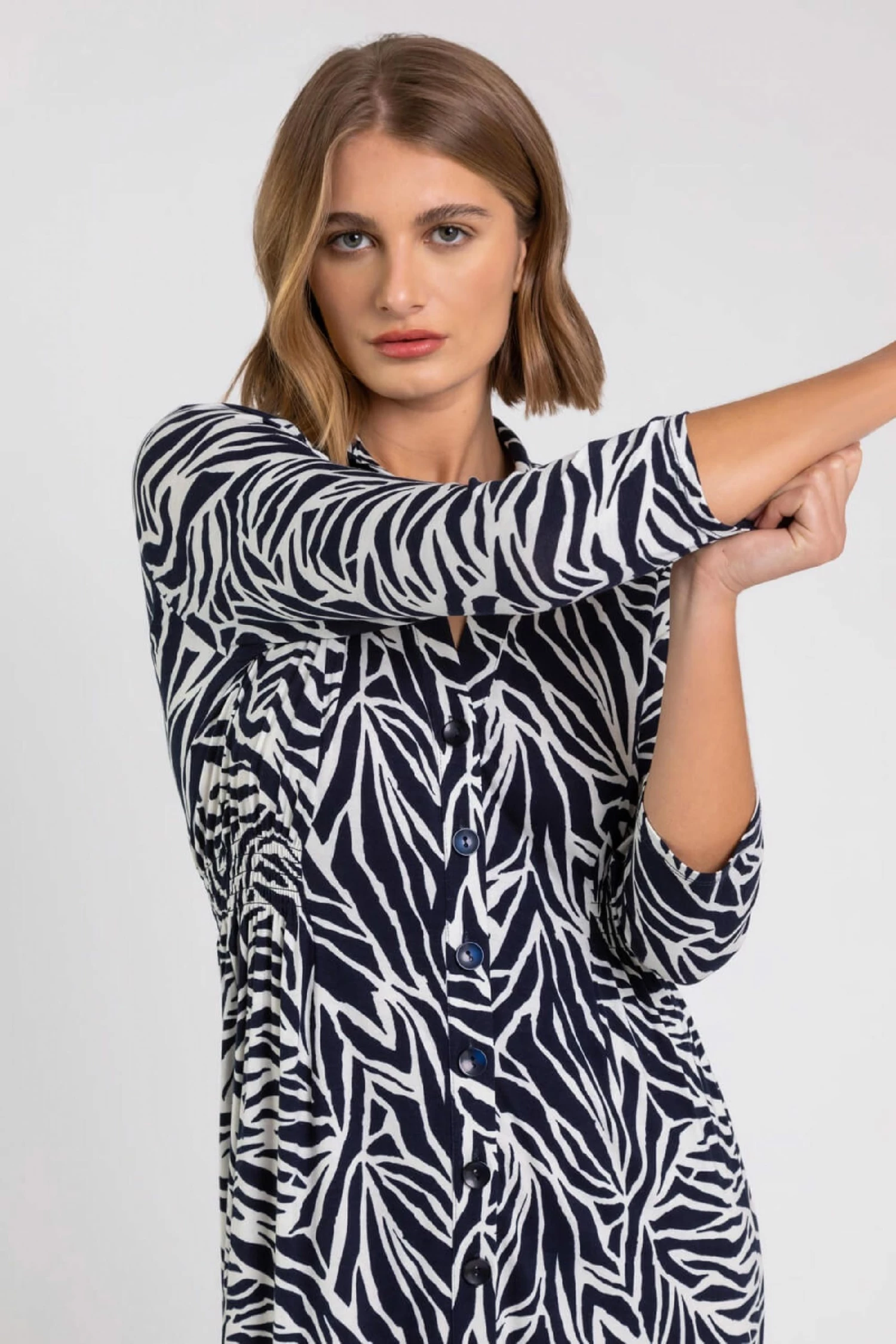 Roman Blue Animal Print Collared Midi Dress 8 Roman Blue Animal Print Collared Midi Dress - Image 6