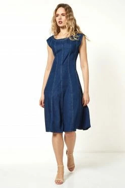 Roman Blue Top Stitch Skater Dress
