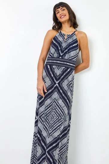 Roman Blue Boho Print Halterneck Maxi Dress 8 Roman Blue Boho Print Halterneck Maxi Dress - Image 6
