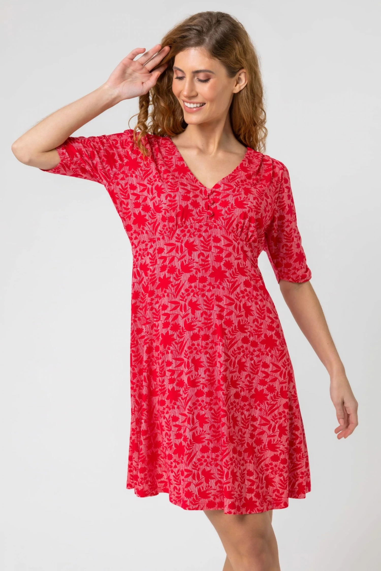 Roman Red Floral Print Buttoned Tea Dress 3 Roman Red Floral Print Buttoned Tea Dress