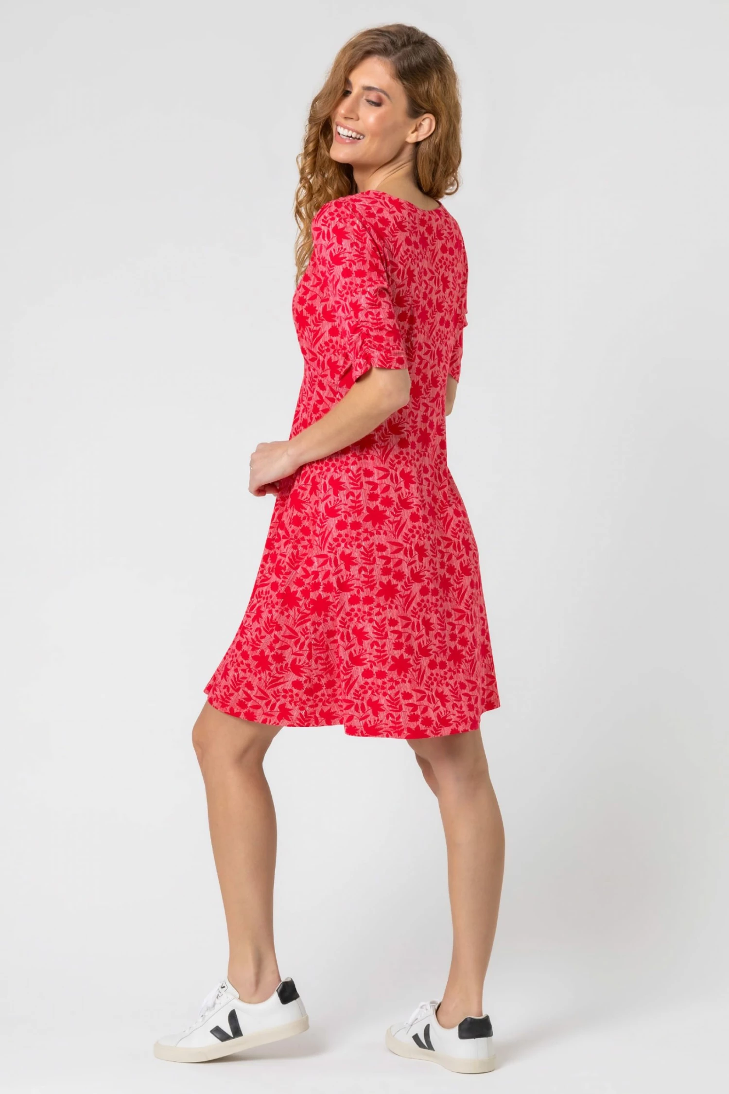 Roman Red Floral Print Buttoned Tea Dress 4 Roman Red Floral Print Buttoned Tea Dress - Image 2