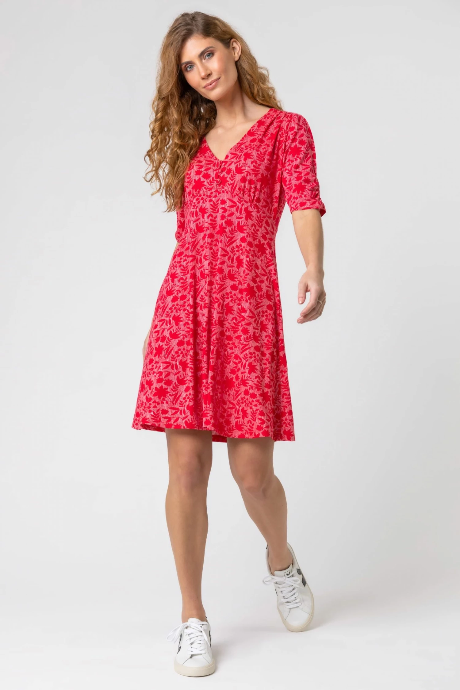 Roman Red Floral Print Buttoned Tea Dress 6 Roman Red Floral Print Buttoned Tea Dress - Image 4