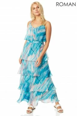 Roman Blue Abstract Print Tiered Maxi Dress 10 Roman Blue Abstract Print Tiered Maxi Dress -Roman Sales Shop unnamed file 2686