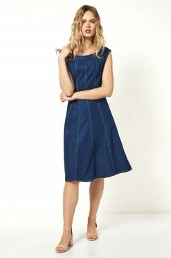 Roman Blue Top Stitch Skater Dress -Roman Sales Shop unnamed file 269