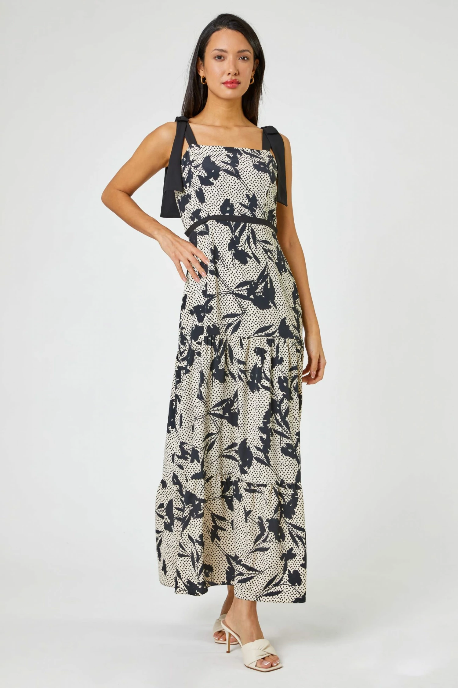 Roman White Tiered Contrast Spot Floral Print Maxi Dress 4 Roman White Tiered Contrast Spot Floral Print Maxi Dress - Image 2