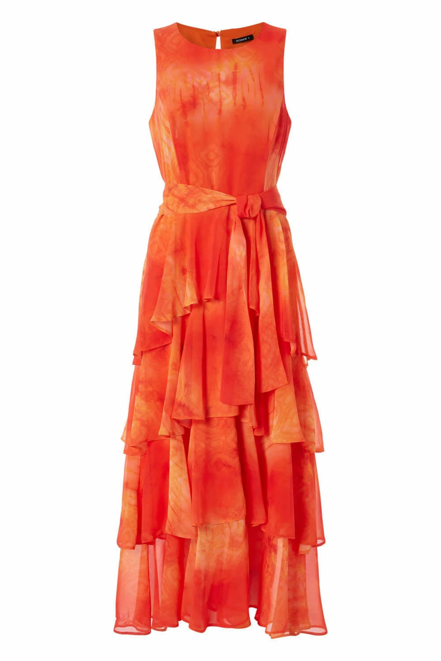 Roman Orange Tie Dye Print Layer Midi Dress 6 Roman Orange Tie Dye Print Layer Midi Dress - Image 4