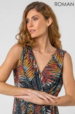 Roman Black Tropical Leaf Burnout Mock Wrap Dress 9 Roman Black Tropical Leaf Burnout Mock Wrap Dress -Roman Sales Shop unnamed file 2706