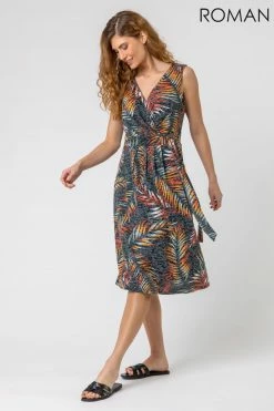 Roman Black Tropical Leaf Burnout Mock Wrap Dress 10 Roman Black Tropical Leaf Burnout Mock Wrap Dress -Roman Sales Shop unnamed file 2707