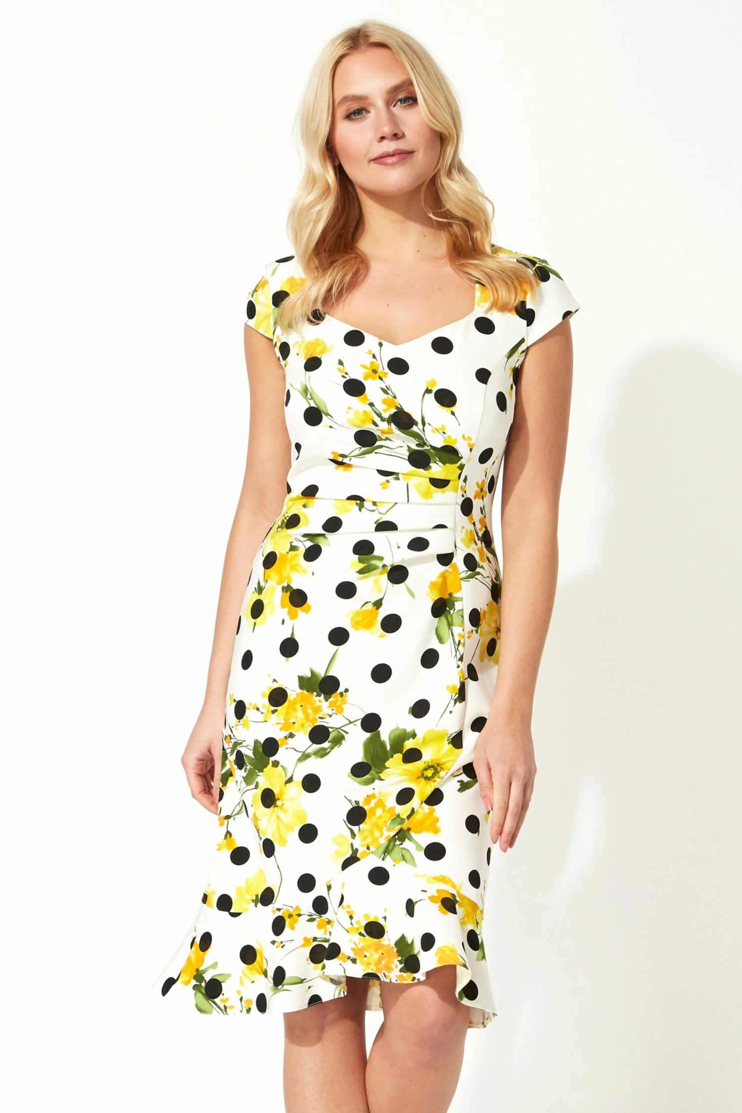 Roman Yellow Floral Spot Fluted Fitted Scuba Dress 4 Roman Yellow Floral Spot Fluted Fitted Scuba Dress - Image 2