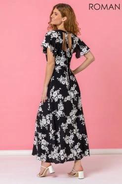 Roman Black Floral Print Back Detail Maxi Dress 8 Roman Black Floral Print Back Detail Maxi Dress -Roman Sales Shop unnamed file 2720