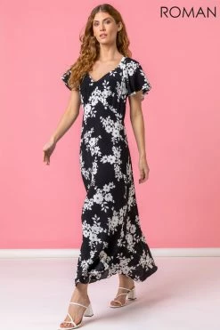 Roman Black Floral Print Back Detail Maxi Dress 9 Roman Black Floral Print Back Detail Maxi Dress -Roman Sales Shop unnamed file 2721