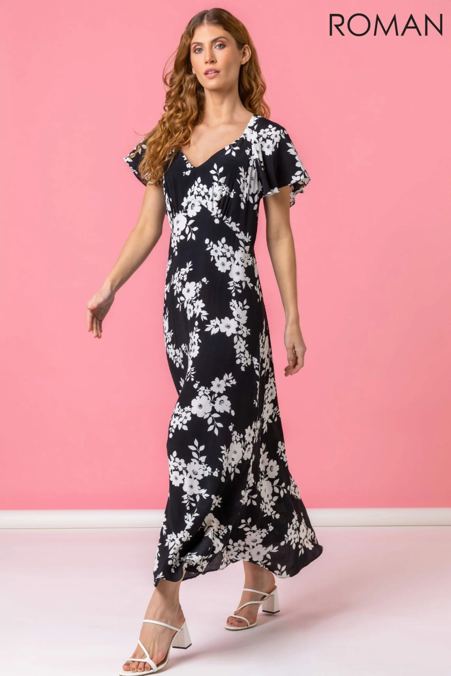 Roman Black Floral Print Back Detail Maxi Dress 5 Roman Black Floral Print Back Detail Maxi Dress - Image 3