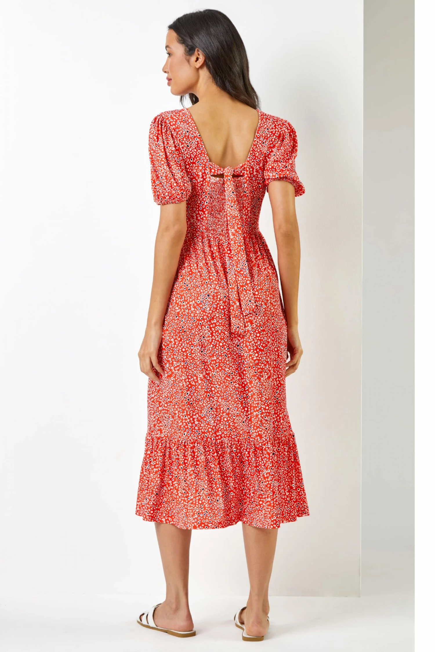 Roman Red Ditsy Animal Frill Hem Midi Dress 4 Roman Red Ditsy Animal Frill Hem Midi Dress - Image 2