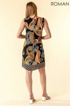 Roman Black Paisley Border Print Shift Dress -Roman Sales Shop unnamed file 2737