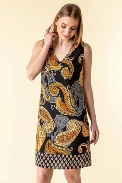 Roman Black Paisley Border Print Shift Dress -Roman Sales Shop unnamed file 2738