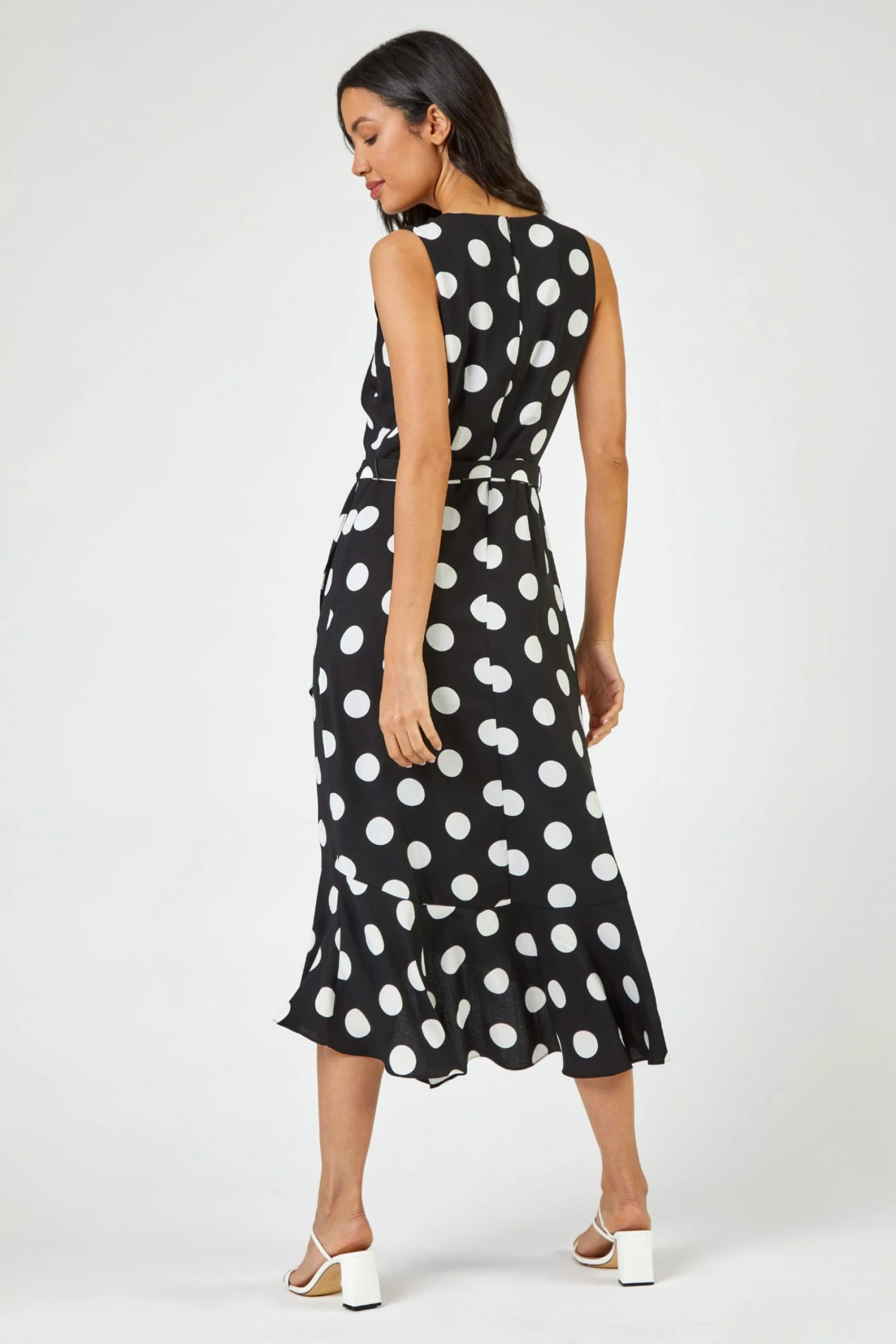 Roman Black Spot Print Frill Hem Midi Dress 4 Roman Black Spot Print Frill Hem Midi Dress - Image 2