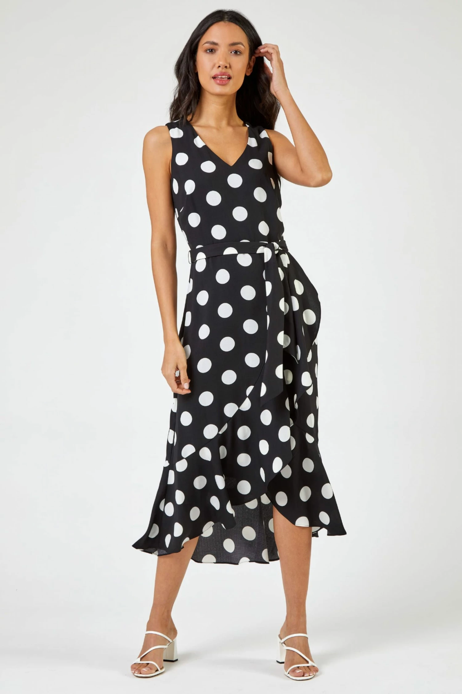 Roman Black Spot Print Frill Hem Midi Dress 5 Roman Black Spot Print Frill Hem Midi Dress - Image 3