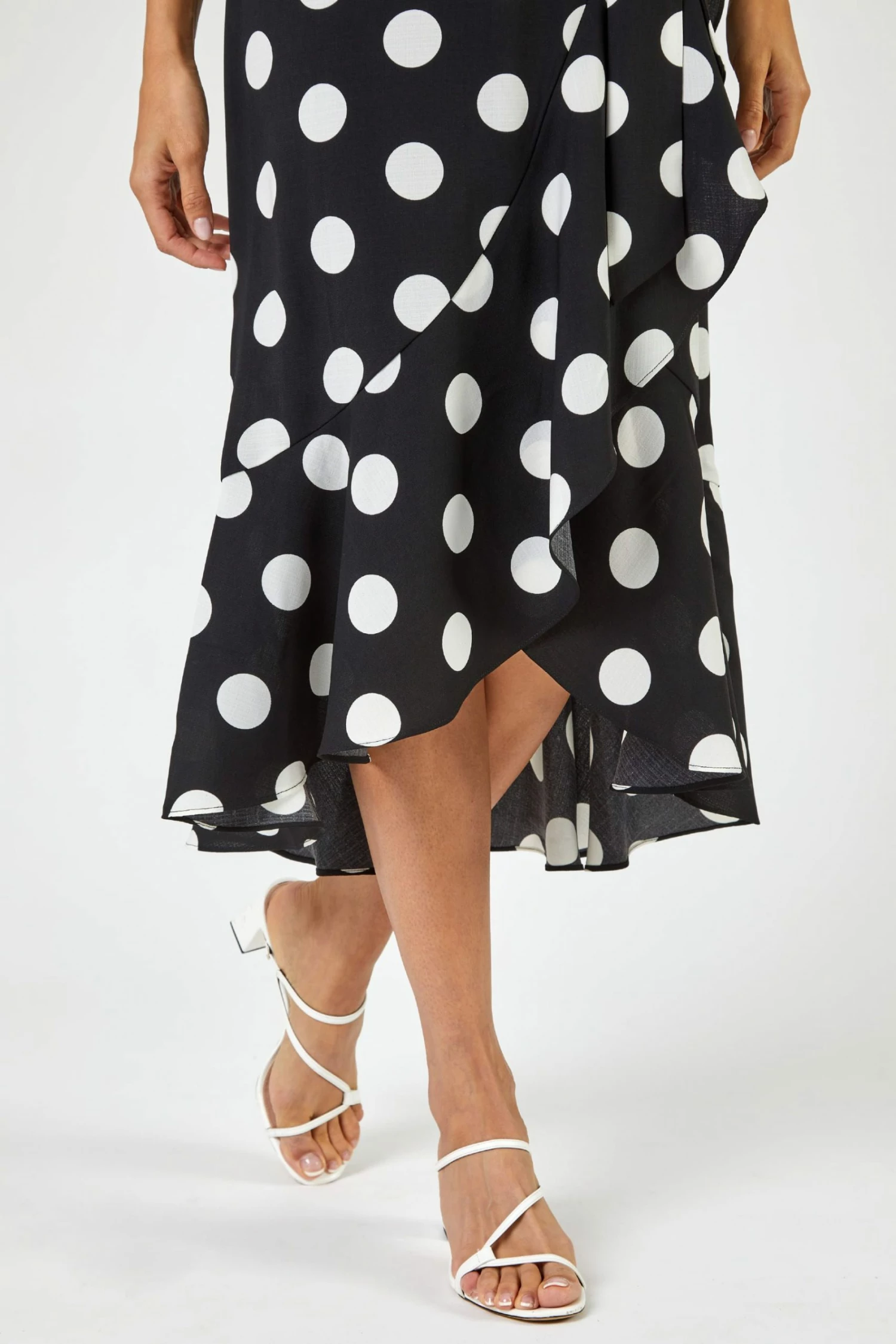Roman Black Spot Print Frill Hem Midi Dress 7 Roman Black Spot Print Frill Hem Midi Dress - Image 5