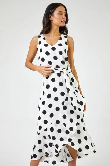 Roman Black Spot Print Frill Hem Midi Dress 9 Roman Black Spot Print Frill Hem Midi Dress - Image 7