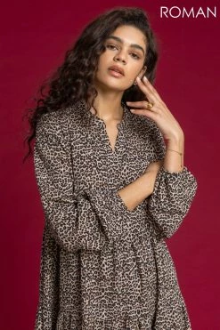 Roman Brown Animal Print Tiered Maxi Dress 10 Roman Brown Animal Print Tiered Maxi Dress -Roman Sales Shop unnamed file 2749