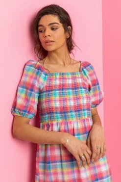 Roman Red Check Print Puff Sleeve Midi Dress 10 Roman Red Check Print Puff Sleeve Midi Dress -Roman Sales Shop unnamed file 2754