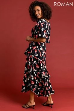 Roman Black Floral Print Chiffon Midi Dress 8 Roman Black Floral Print Chiffon Midi Dress -Roman Sales Shop unnamed file 2757