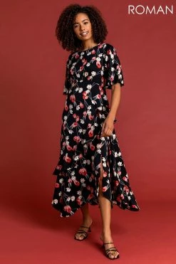Roman Black Floral Print Chiffon Midi Dress 9 Roman Black Floral Print Chiffon Midi Dress -Roman Sales Shop unnamed file 2758