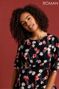 Roman Black Floral Print Chiffon Midi Dress 10 Roman Black Floral Print Chiffon Midi Dress -Roman Sales Shop unnamed file 2759