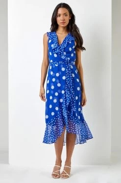 Roman Blue Polka Dot Frill Detail Wrap Dress 10 Roman Blue Polka Dot Frill Detail Wrap Dress -Roman Sales Shop unnamed file 2763
