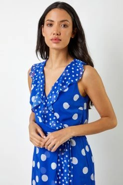 Roman Blue Polka Dot Frill Detail Wrap Dress 11 Roman Blue Polka Dot Frill Detail Wrap Dress -Roman Sales Shop unnamed file 2764