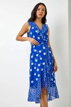 Roman Blue Polka Dot Frill Detail Wrap Dress 13 Roman Blue Polka Dot Frill Detail Wrap Dress -Roman Sales Shop unnamed file 2766