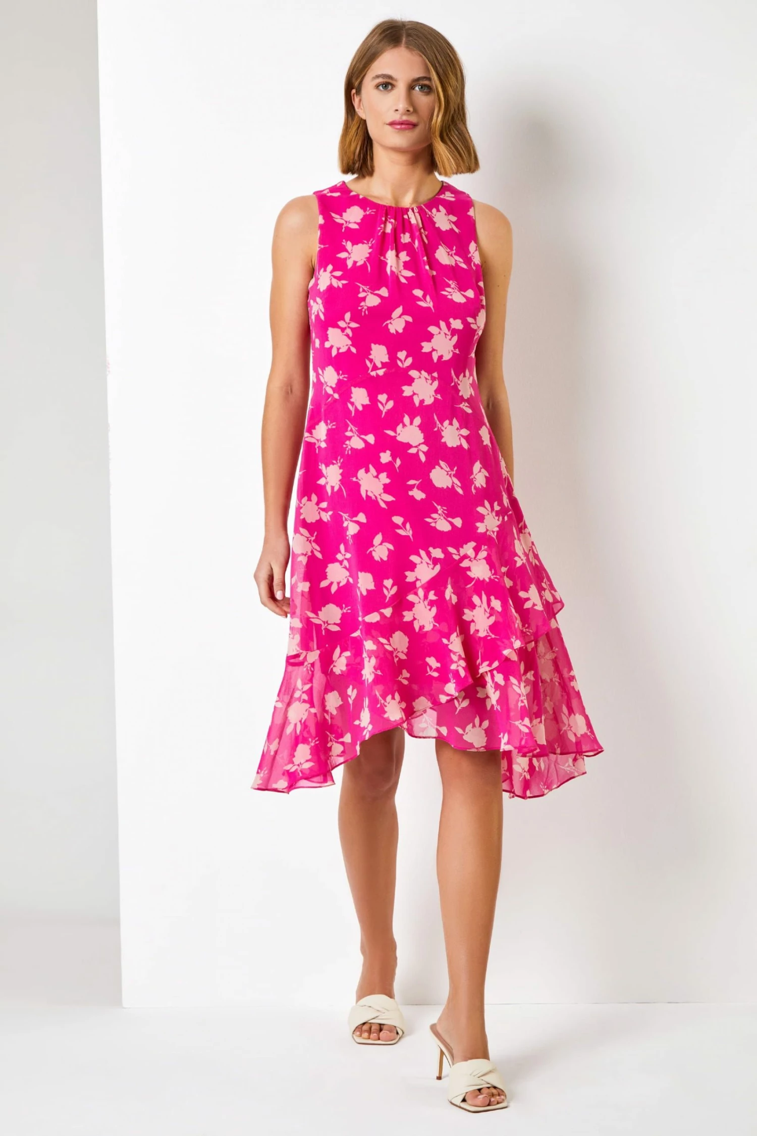 Roman Pink Floral Print Frill Detail Dress 4 Roman Pink Floral Print Frill Detail Dress - Image 2
