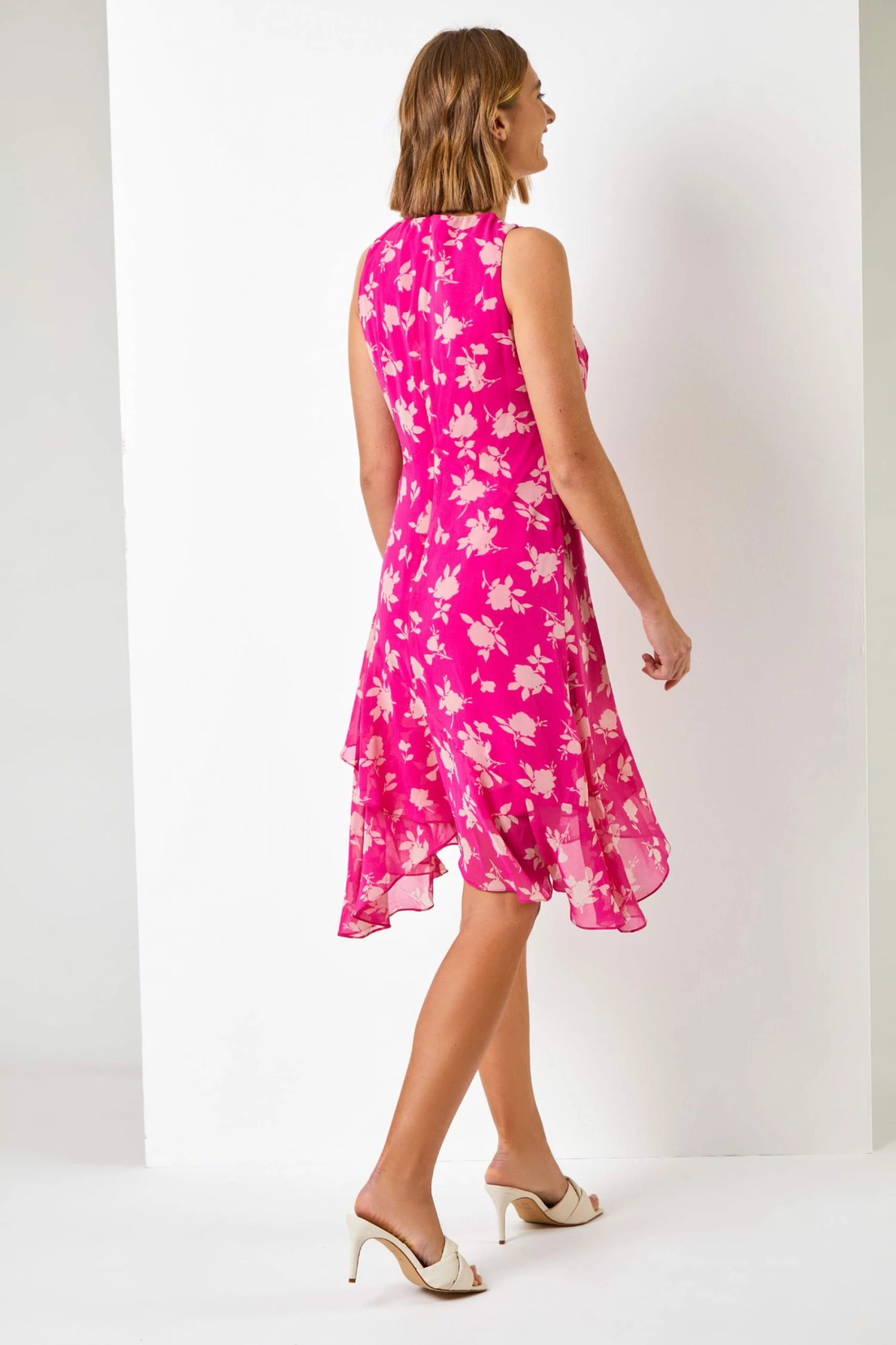 Roman Pink Floral Print Frill Detail Dress 5 Roman Pink Floral Print Frill Detail Dress - Image 3