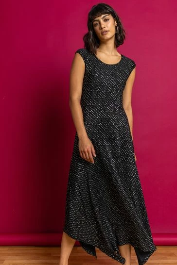 Roman Black Spot Plisse Hanky Hem Midi Dress 7 Roman Black Spot Plisse Hanky Hem Midi Dress - Image 5