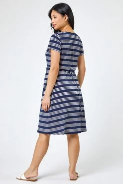 Roman Blue Petite Stripe Print Skater Dress -Roman Sales Shop unnamed file 2779