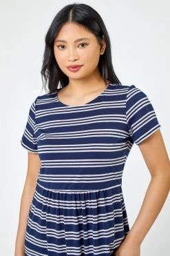Roman Blue Petite Stripe Print Skater Dress -Roman Sales Shop unnamed file 2781