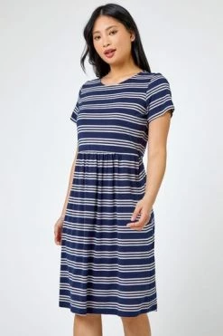 Roman Blue Petite Stripe Print Skater Dress -Roman Sales Shop unnamed file 2782