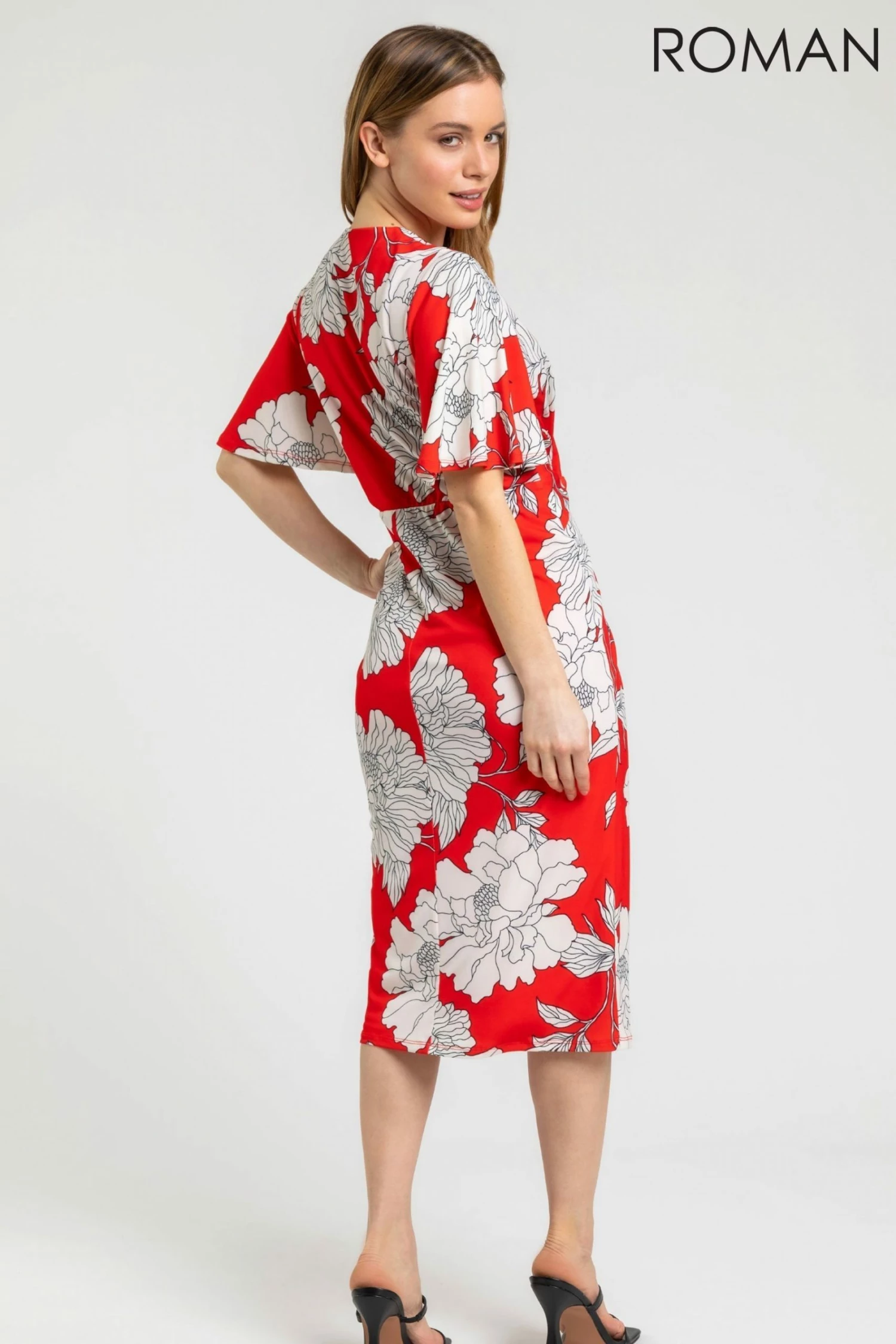 Roman Red Petite Floral Ruched Wrap Dress 4 Roman Red Petite Floral Ruched Wrap Dress - Image 2