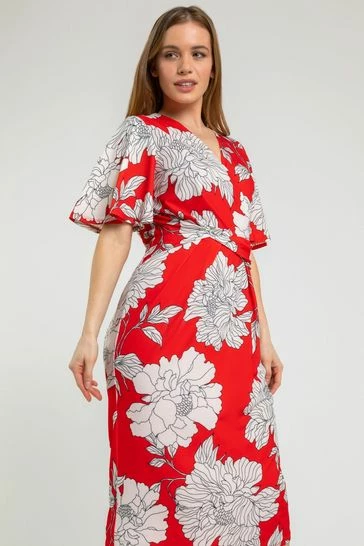 Roman Red Petite Floral Ruched Wrap Dress 7 Roman Red Petite Floral Ruched Wrap Dress - Image 5