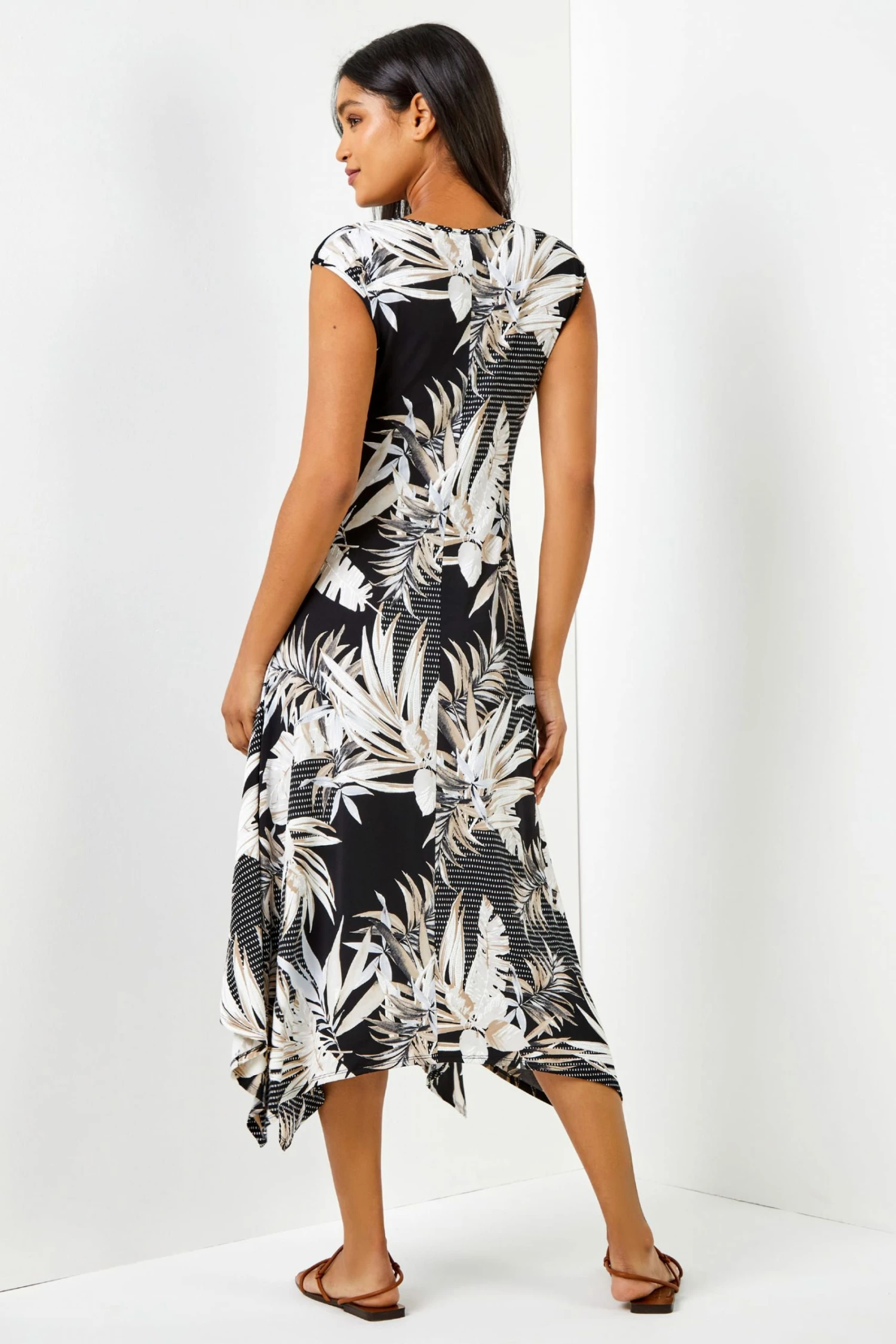 Roman Black Tropical Print Hanky Hem Maxi Dress 5 Roman Black Tropical Print Hanky Hem Maxi Dress - Image 3