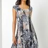 Roman Black Abstract Floral Print Panel Dress