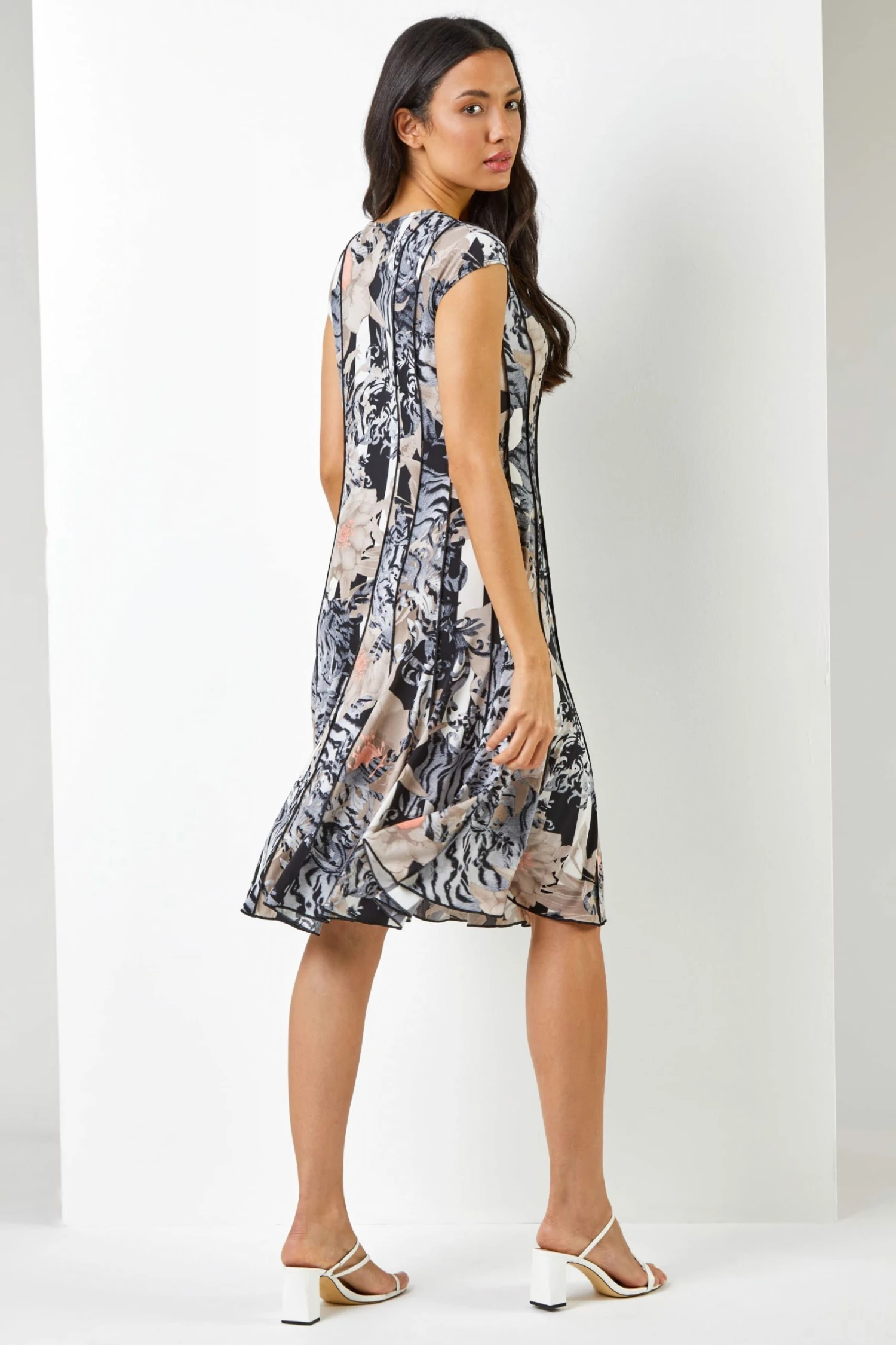 Roman Black Abstract Floral Print Panel Dress 4 Roman Black Abstract Floral Print Panel Dress - Image 2